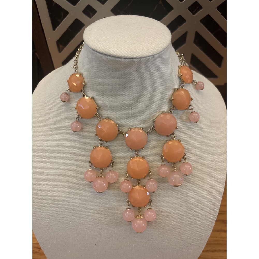 Unbranded Bib Statement Necklace Women OS Peach Pink Excellent Beaded Tiered
